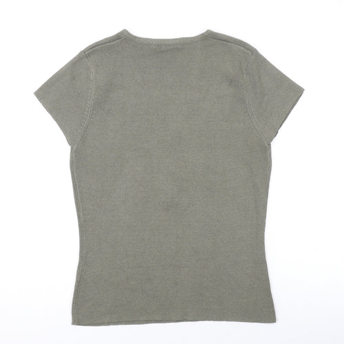 M&Co Womens Green Acrylic Basic T-Shirt Size M V-Neck