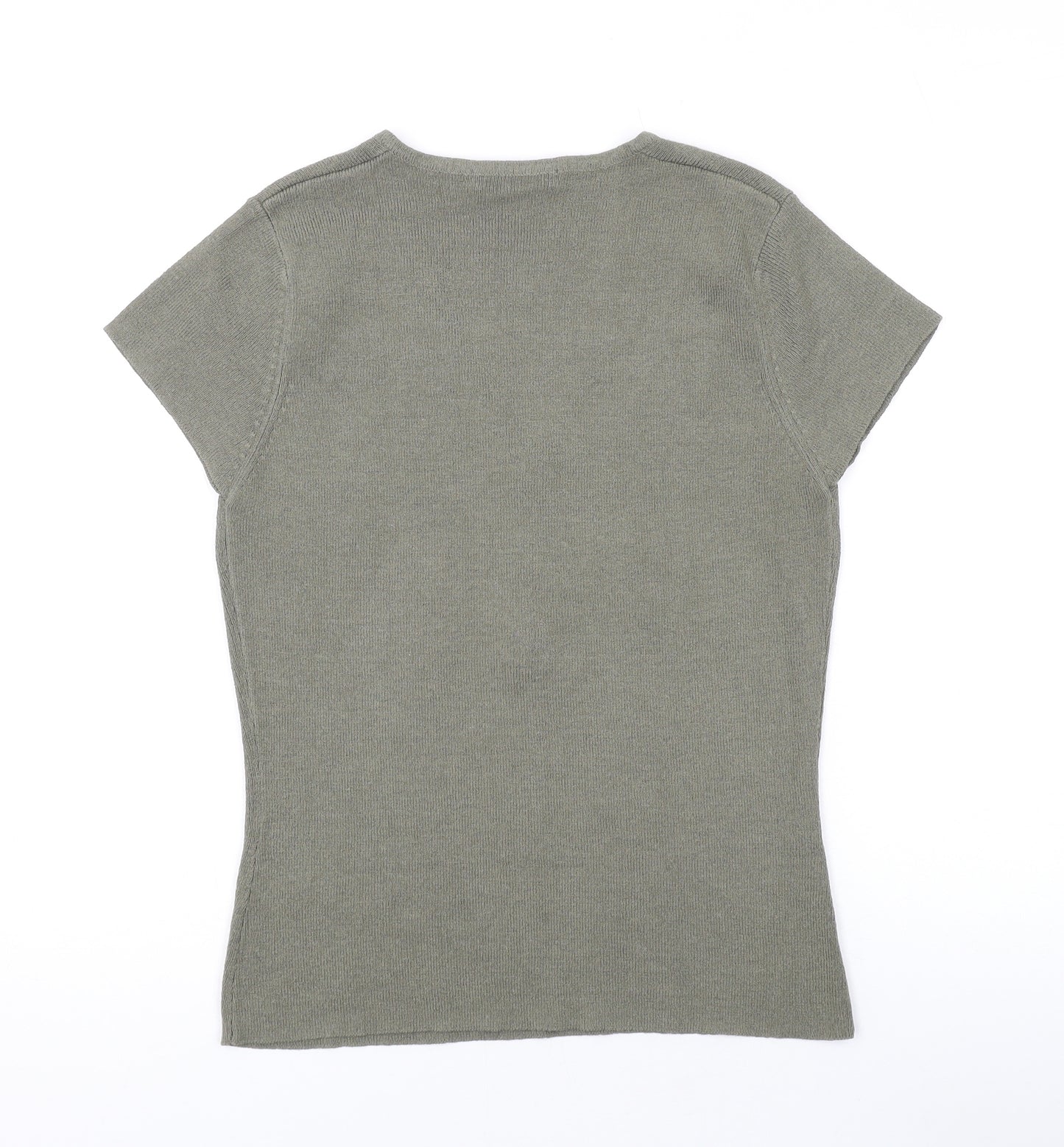 M&Co Womens Green Acrylic Basic T-Shirt Size M V-Neck