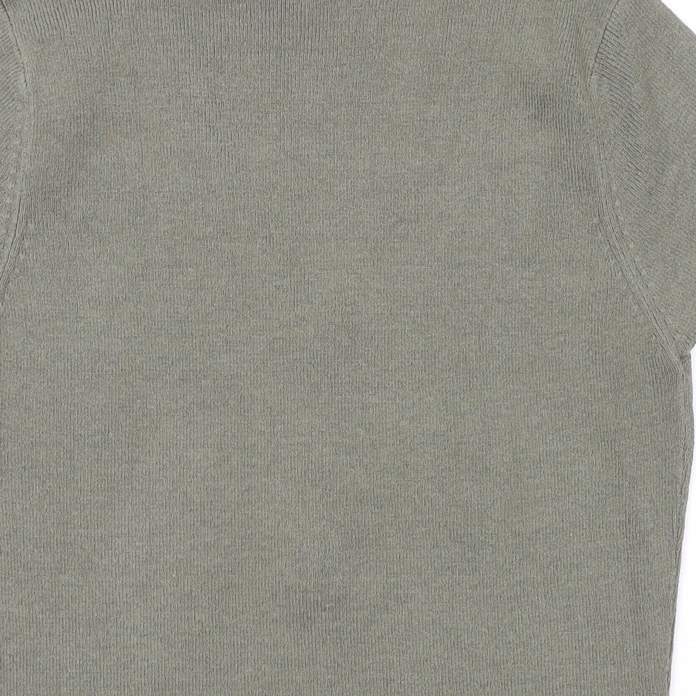 M&Co Womens Green Acrylic Basic T-Shirt Size M V-Neck