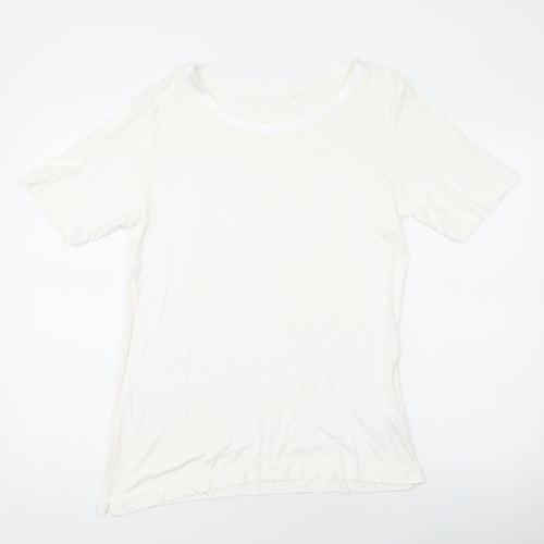 Marks and Spencer Womens White Viscose Basic T-Shirt Size 14 Round Neck