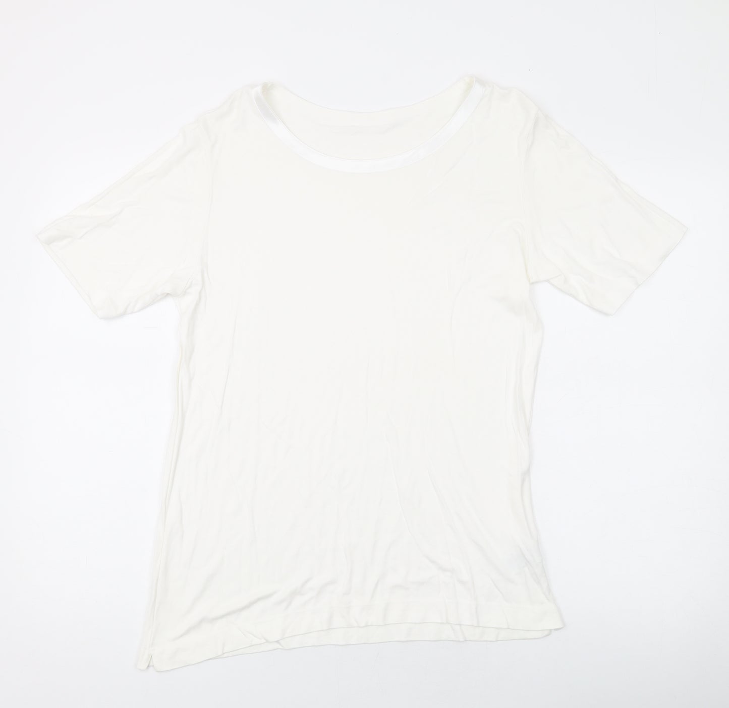 Marks and Spencer Womens White Viscose Basic T-Shirt Size 14 Round Neck