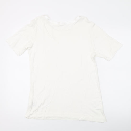 Marks and Spencer Womens White Viscose Basic T-Shirt Size 14 Round Neck