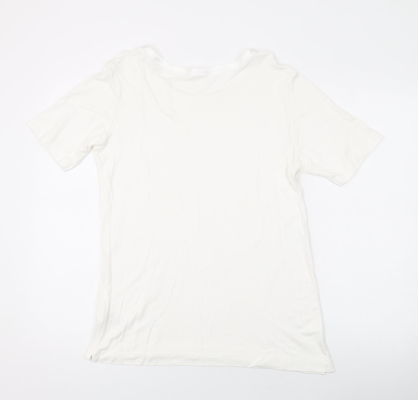 Marks and Spencer Womens White Viscose Basic T-Shirt Size 14 Round Neck