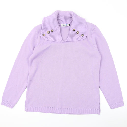 Keeno Womens Purple V-Neck Acrylic Pullover Jumper Size S