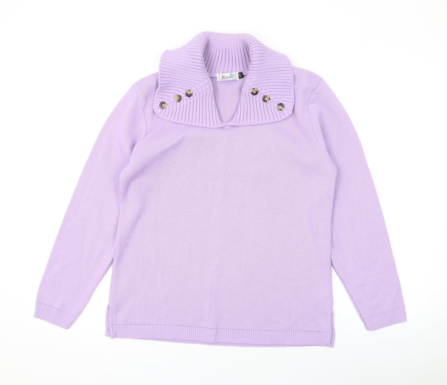 Keeno Womens Purple V-Neck Acrylic Pullover Jumper Size S