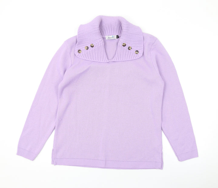 Keeno Womens Purple V-Neck Acrylic Pullover Jumper Size S