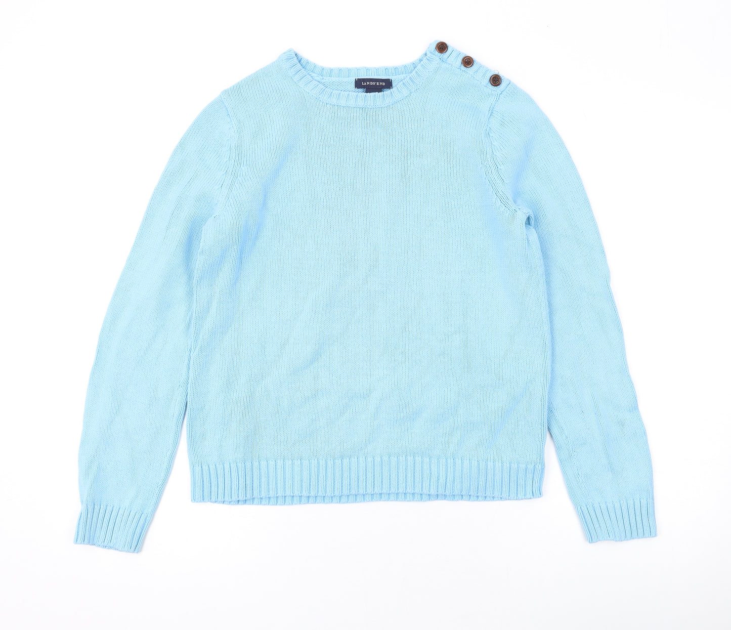 Lands' End Womens Blue Round Neck Cotton Pullover Jumper Size M
