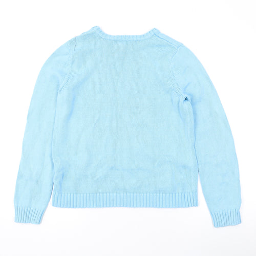 Lands' End Womens Blue Round Neck Cotton Pullover Jumper Size M