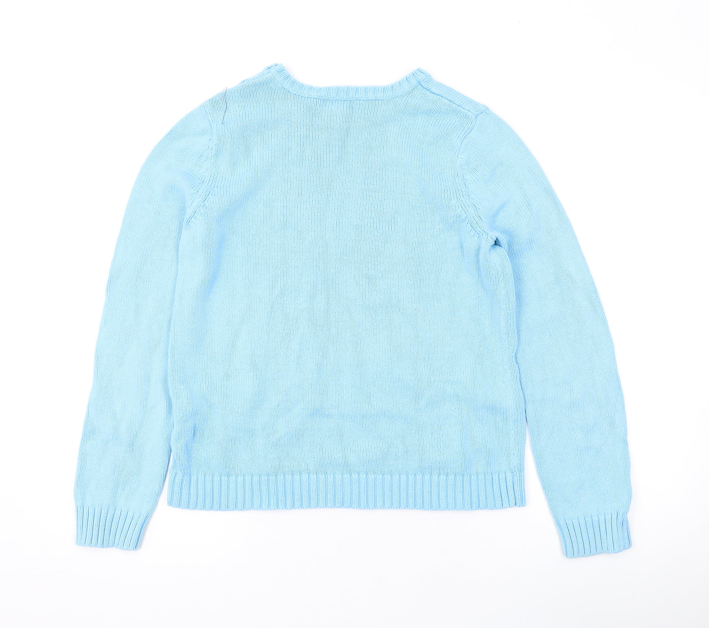 Lands' End Womens Blue Round Neck Cotton Pullover Jumper Size M