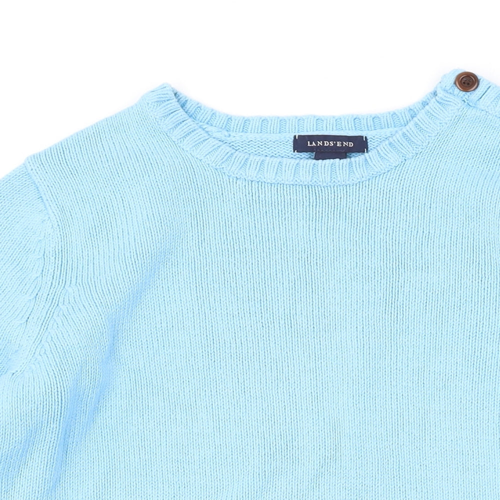 Lands' End Womens Blue Round Neck Cotton Pullover Jumper Size M