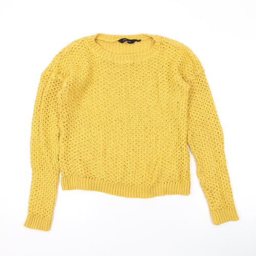 New Look Womens Yellow Round Neck Acrylic Pullover Jumper Size 8