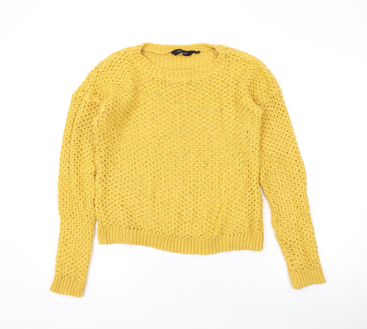 New Look Womens Yellow Round Neck Acrylic Pullover Jumper Size 8