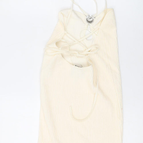 Bershka Womens Ivory Polyamide Mermaid Size M V-Neck Tie