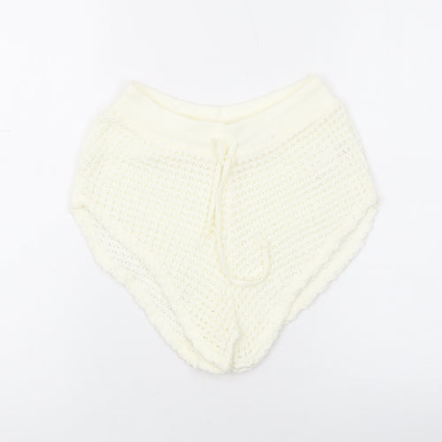 Boohoo Womens Ivory Acrylic Hot Pants Shorts Size L L9 in Regular Drawstring