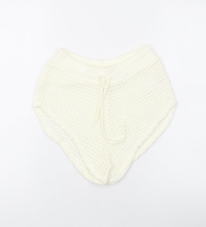 Boohoo Womens Ivory Acrylic Hot Pants Shorts Size L L9 in Regular Drawstring