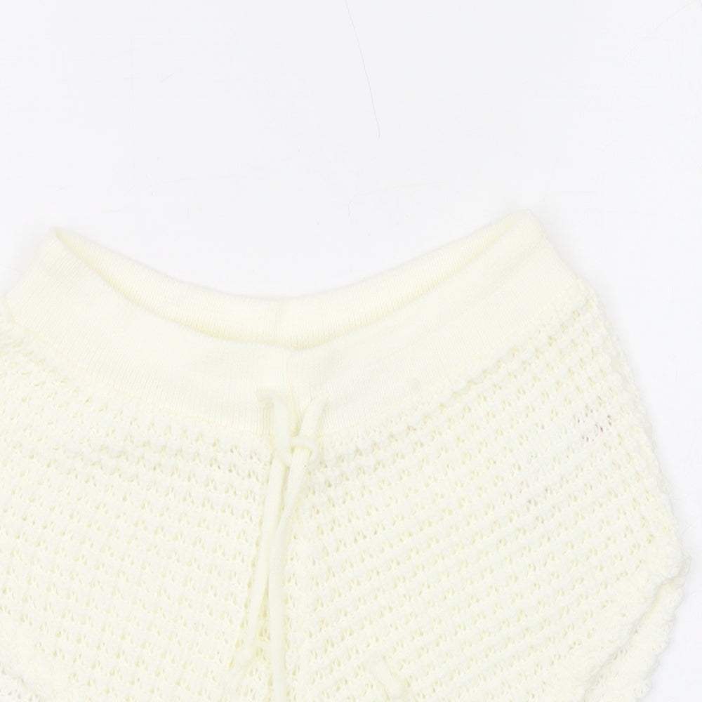 Boohoo Womens Ivory Acrylic Hot Pants Shorts Size L L9 in Regular Drawstring