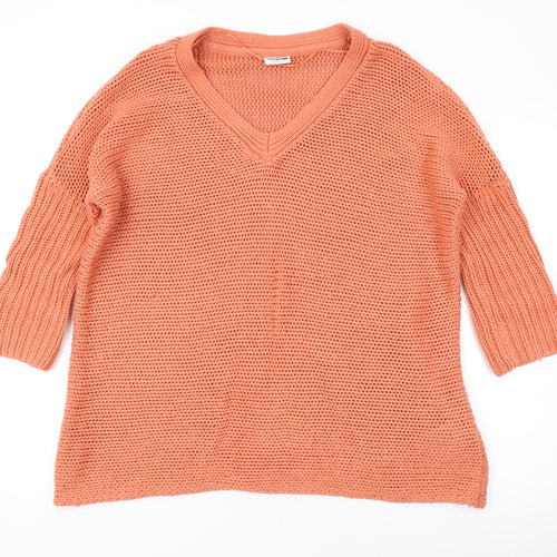 Noisy may Womens Orange V-Neck Acrylic Pullover Jumper Size S