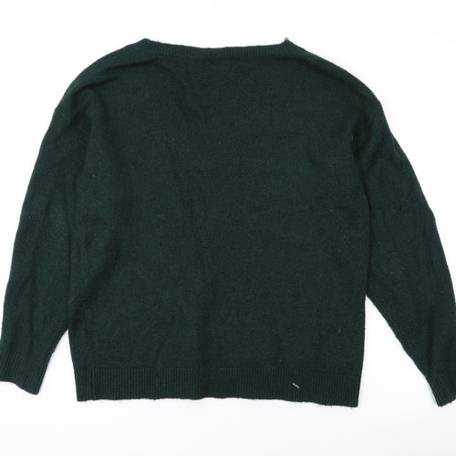 &et Womens Green V-Neck Acrylic Pullover Jumper Size 10