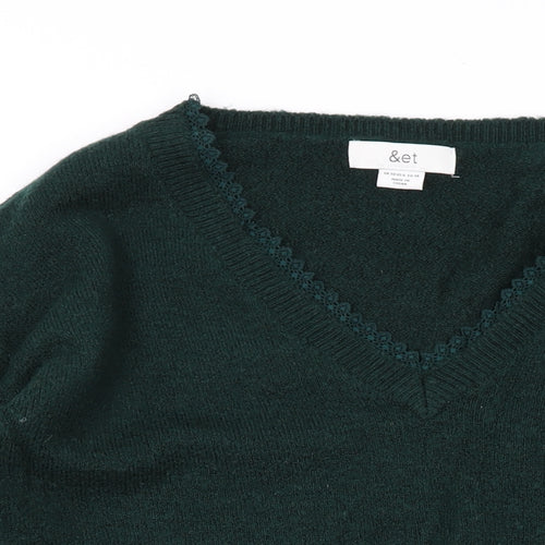 &et Womens Green V-Neck Acrylic Pullover Jumper Size 10