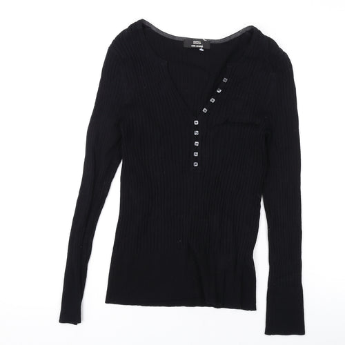Marks and Spencer Womens Black V-Neck Viscose Pullover Jumper Size 12