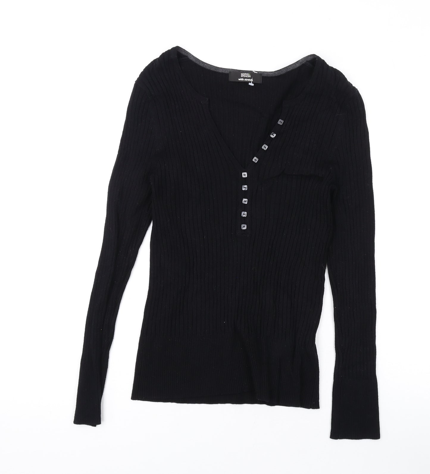 Marks and Spencer Womens Black V-Neck Viscose Pullover Jumper Size 12
