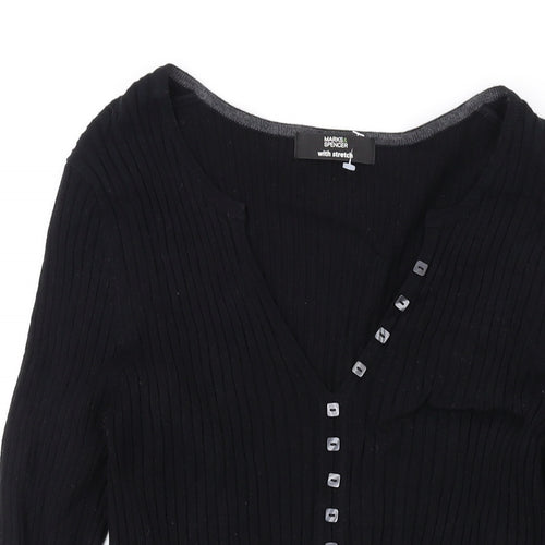Marks and Spencer Womens Black V-Neck Viscose Pullover Jumper Size 12