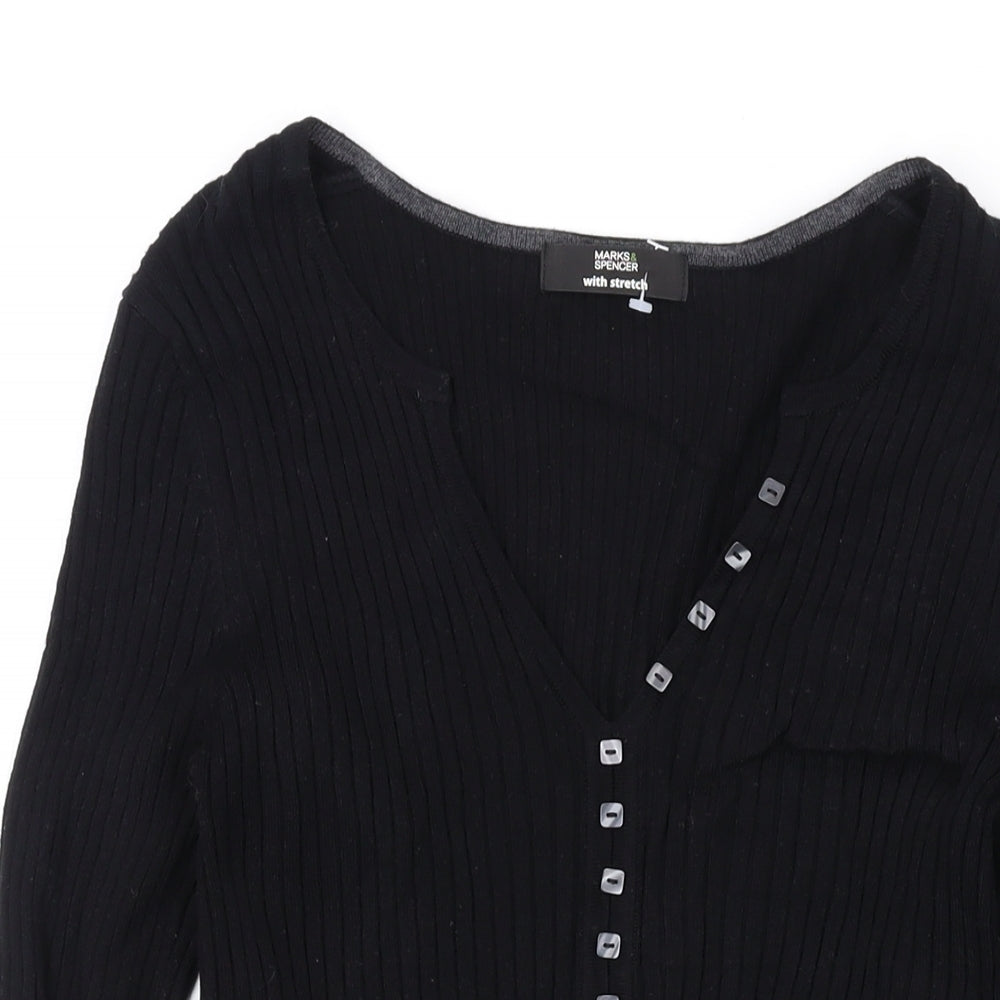 Marks and Spencer Womens Black V-Neck Viscose Pullover Jumper Size 12