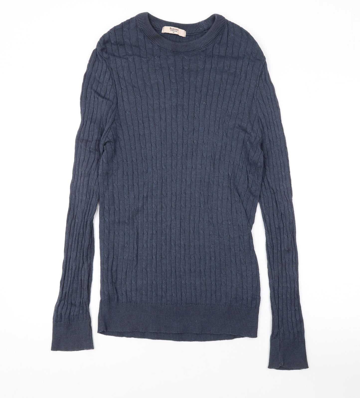 Barons of England Womens Blue Round Neck Cotton Pullover Jumper Size M
