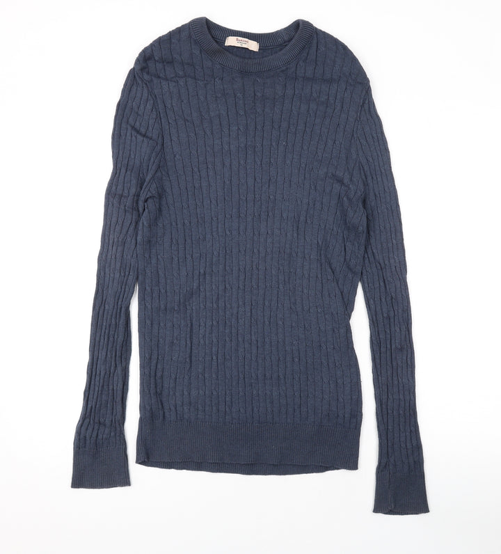 Barons of England Womens Blue Round Neck Cotton Pullover Jumper Size M