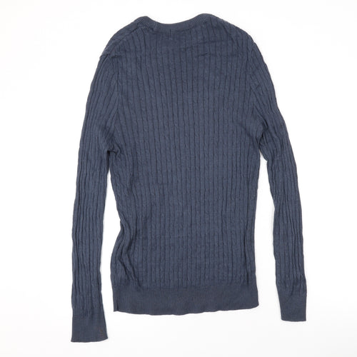 Barons of England Womens Blue Round Neck Cotton Pullover Jumper Size M
