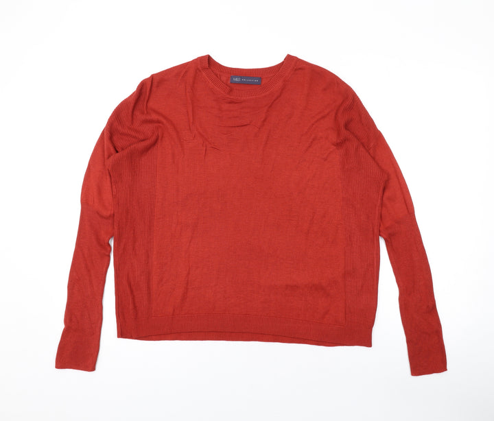 Marks and Spencer Womens Orange Round Neck Acrylic Pullover Jumper Size 14