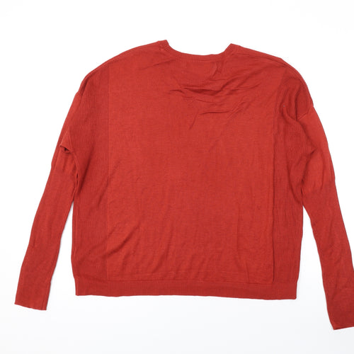 Marks and Spencer Womens Orange Round Neck Acrylic Pullover Jumper Size 14