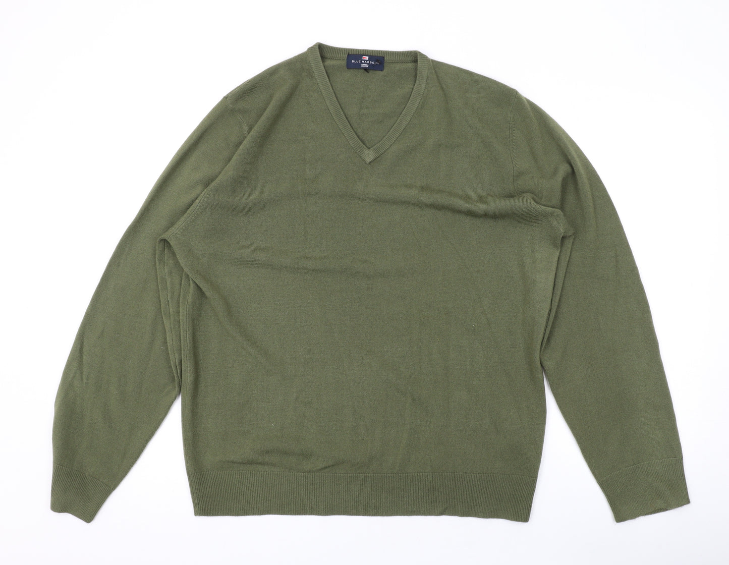 Marks and Spencer Mens Green V-Neck Acrylic Pullover Jumper Size L Long Sleeve