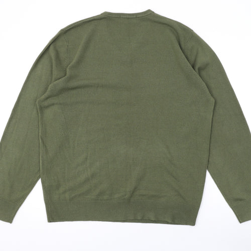 Marks and Spencer Mens Green V-Neck Acrylic Pullover Jumper Size L Long Sleeve