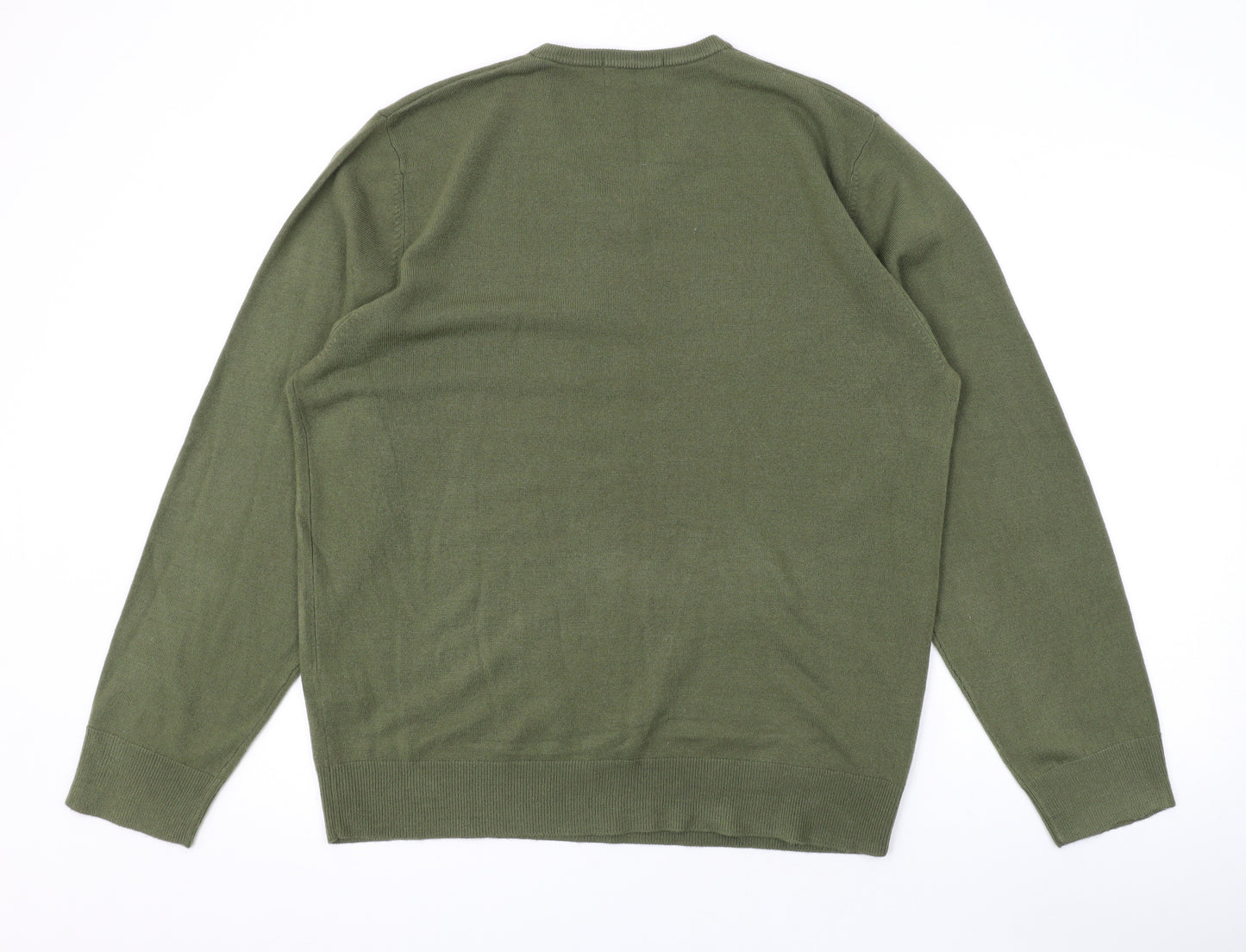 Marks and Spencer Mens Green V-Neck Acrylic Pullover Jumper Size L Long Sleeve