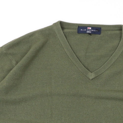 Marks and Spencer Mens Green V-Neck Acrylic Pullover Jumper Size L Long Sleeve