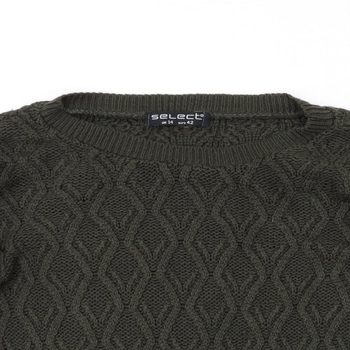 Select Womens Green Round Neck Acrylic Pullover Jumper Size 14