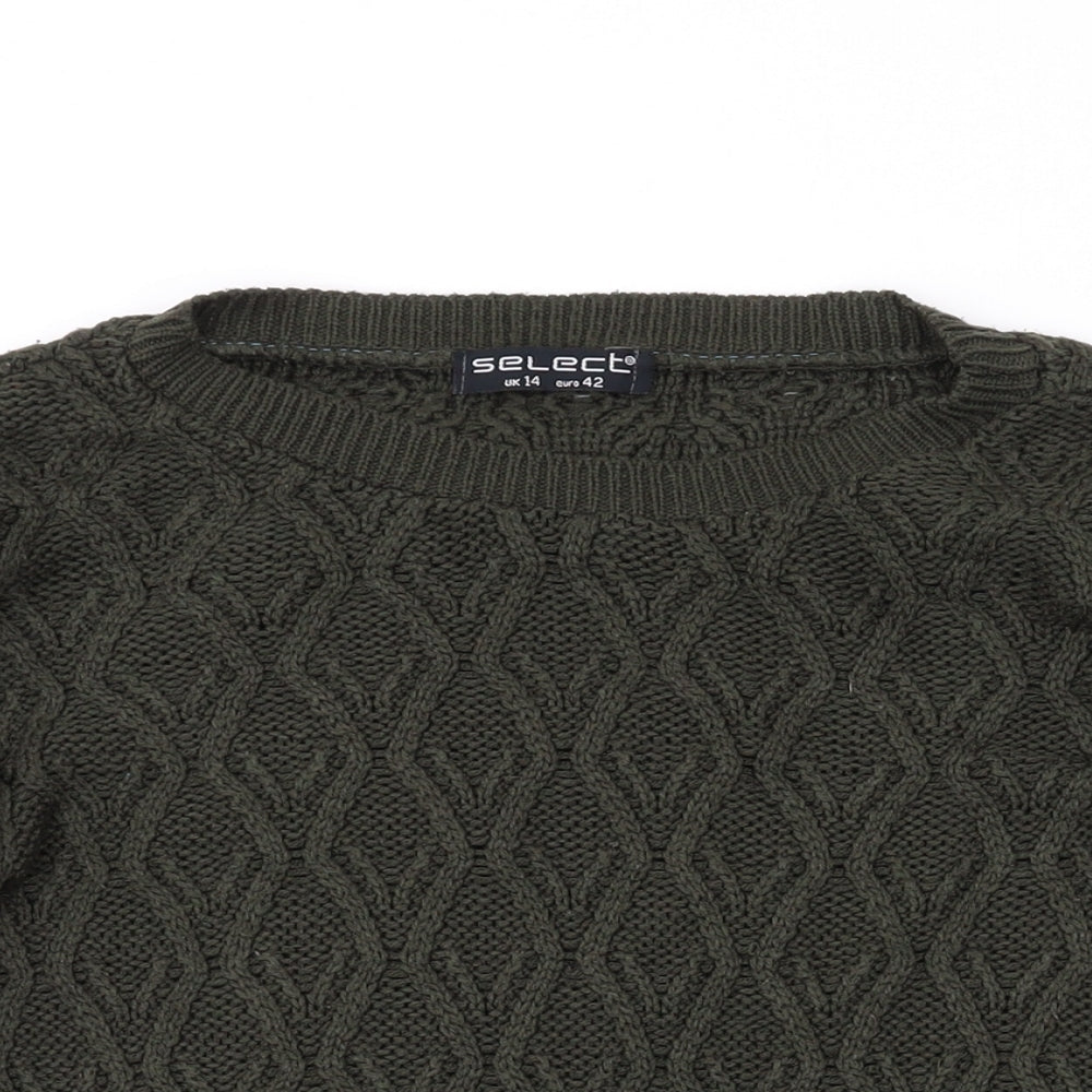 Select Womens Green Round Neck Acrylic Pullover Jumper Size 14