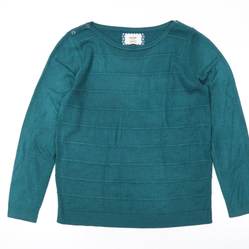 Maine New England Womens Green Round Neck Acrylic Pullover Jumper Size 14