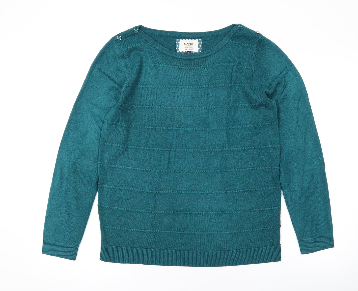 Maine New England Womens Green Round Neck Acrylic Pullover Jumper Size 14