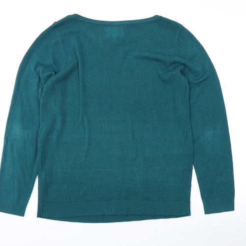 Maine New England Womens Green Round Neck Acrylic Pullover Jumper Size 14