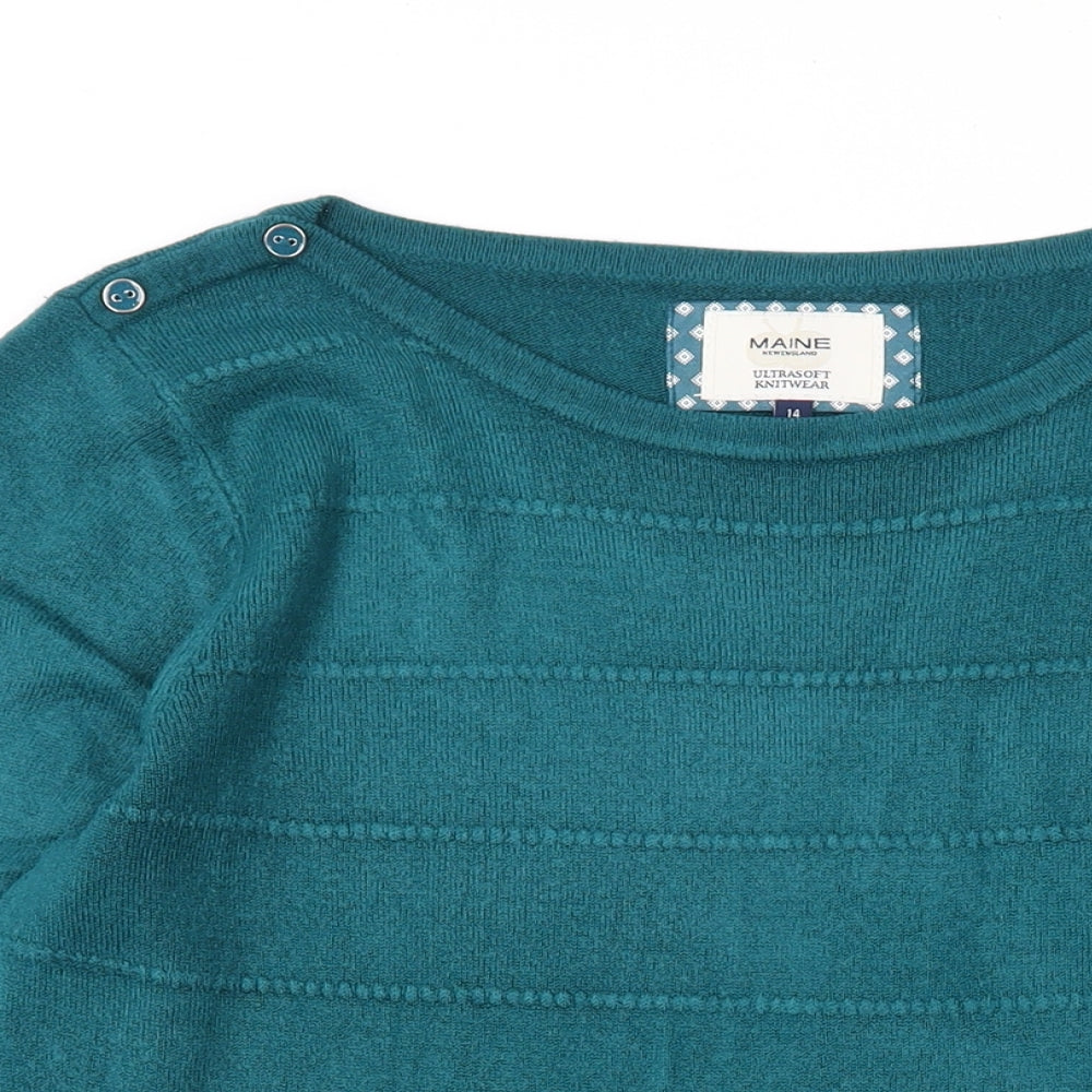 Maine New England Womens Green Round Neck Acrylic Pullover Jumper Size 14