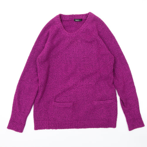 M&Co Womens Purple V-Neck Acrylic Pullover Jumper Size S