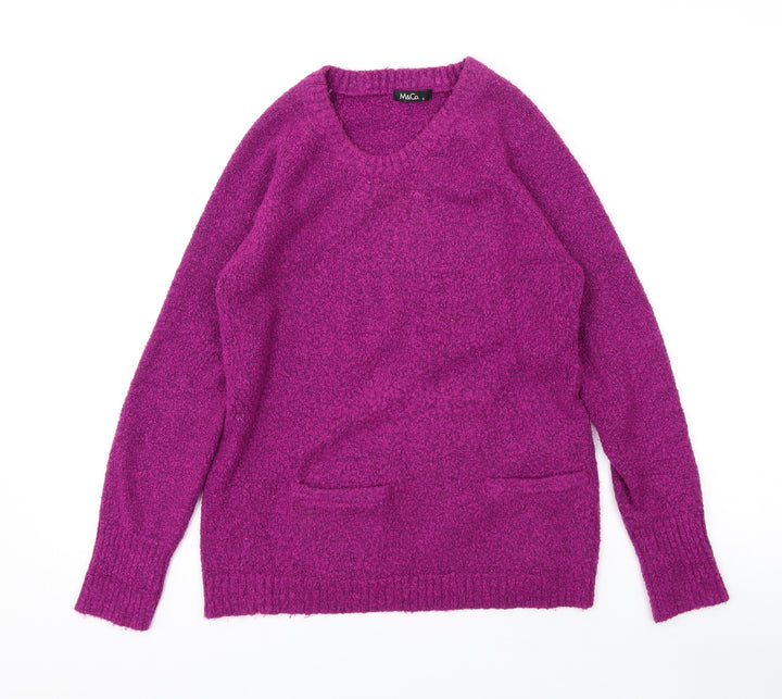 M&Co Womens Purple V-Neck Acrylic Pullover Jumper Size S