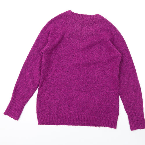 M&Co Womens Purple V-Neck Acrylic Pullover Jumper Size S