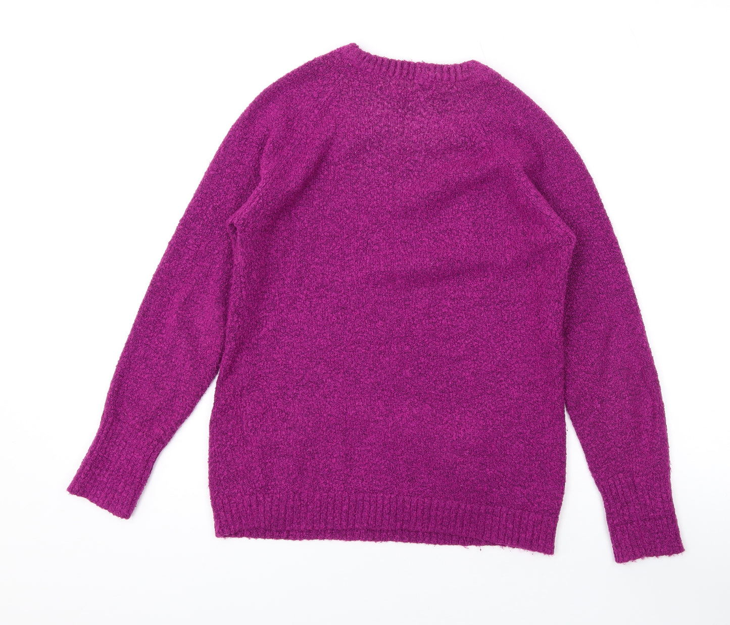 M&Co Womens Purple V-Neck Acrylic Pullover Jumper Size S