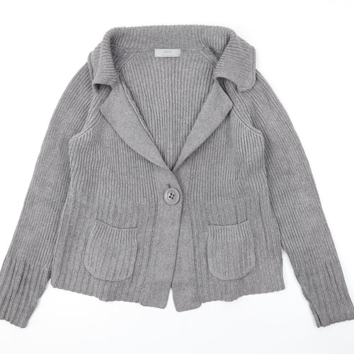 Marks and Spencer Womens Grey Collared Cotton Cardigan Jumper Size 12