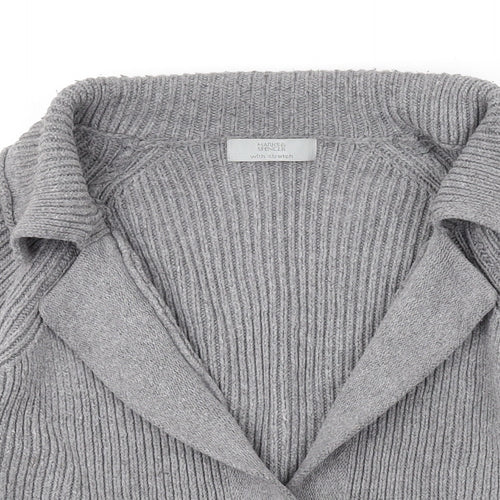 Marks and Spencer Womens Grey Collared Cotton Cardigan Jumper Size 12