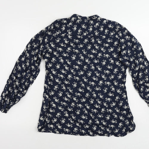 EAST Womens Blue Floral Viscose Basic Button-Up Size 10 Round Neck