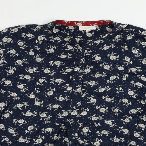 EAST Womens Blue Floral Viscose Basic Button-Up Size 10 Round Neck